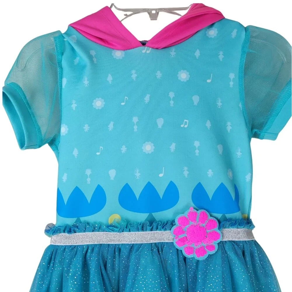 Dreamworks Trolls World Tour Girls Costume Dress Hooded Tulle Ruffle Sz Small